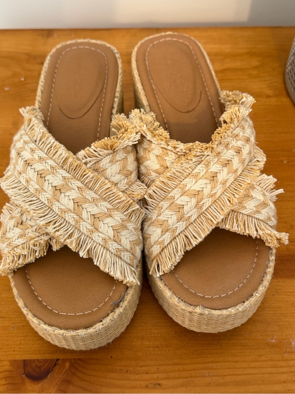 Universal Thread Natural Tan Braided Fringe Espadrille Slides